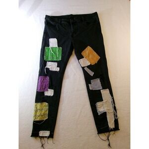 Valabasas Mens‎ Black Bandana Patchwork Distressed Slim Fit Jeans Size 40